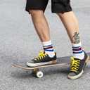 HUGSWEET Striped Retro Crew Breathable Cotton Soft Socks for Women Athletic Casual Thin Novelty Socks for Women or Men (12-15, Black-01)