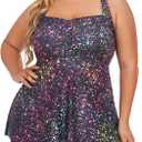 Summer Mae Women Plus Size Two Piece Tankini Swimsuits Flowy Bathing Suits Tummy Control Swimwear with Shorts (Star Whole Sky) 22W