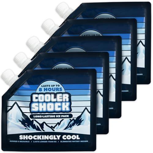 Cooler Shock Reusable Ice Packs for Cooler - Long Lasting Cold Freezer Packs for Coolers and Lunch Boxes - Cooler Ice Packs for Camping Gear, Fishing, Road Trips, Beach Must Haves, PCS 5