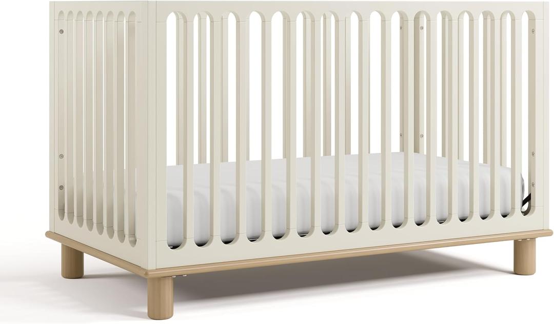 Storkcraft Sicily 3-in-1 Convertible Crib with Toddler Rail Included  GREENGUARD Gold Certified, 100% Solid Wood, Converts to Toddler Bed, Fits Standard Baby Crib Mattress (Frosted Oat and Driftwood)
