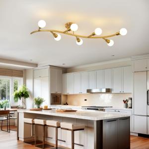 Gold Modern Sputnik Semi Flush Mount Ceiling Light Fixture 7-Lights,Mid Centur Minimalist Sputnik Chandelier for Living Room,Dining Room,Bedroom,Kitchen,Hallway(Bulbs Not Included), 47.83"L x 15.74"W x 6.3"H
