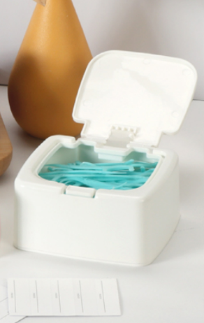 JGB Floss Pick Holder Container With One-Touch Opening, Quick Refill For Qtip, Cotton Swabs, Balls, Pads - Reusable Small Square Dispenser Box For Home, Hotel, Office Organizers and Storage - White 2 Packs