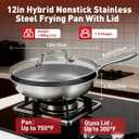 12 Inch Non Stick Frying Pan With Lid, Non Stick Frying Pans With Lids, 3-Ply Stainless Steel Frying Pan, Stay-Cool Handle, Oven & Dishwasher Safe, Induction Compatible All Cooktop