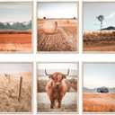 Whaline 6Pcs Highland Cow Wall Art Prints Farmhouse Rural Landscape Wall Decor Windmill Cornfield Art Poster for Gallery Bedroom Living Room (UNFRAMED 8 x 10in)