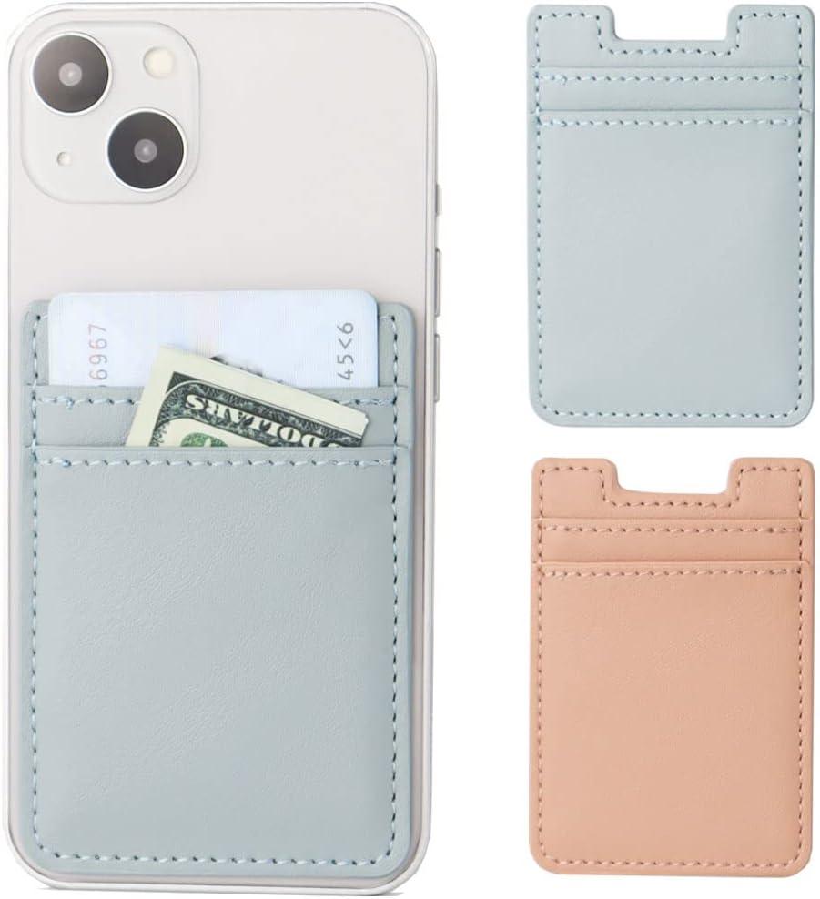 4 x 2Pack Phone Wallet,Leather Phone Card Holder Adhesive Stick On Credit Card Pocket for Back of Phone Case iPhone and Android-Pink,Blue