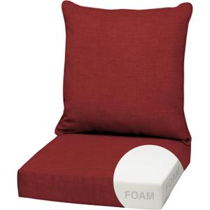 Arden Outdoor Foam Deep Seat Cushion Set, 22x24, Premium High-Density Foam, Never Flattens, Weather-Proof for Patio Chair Sofa Couch, Ruby Red Leala