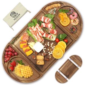 Extra Large Magnetic Charcuterie Board Cheese Board Gift Set 3 Part Square & Round & Heart Shaped Acacia Wood Charcuterie Cheese Boards Wooden Tray Serving Board Platter for Valentine