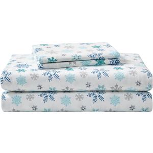 Eddie Bauer - Flannel Sheets Twin Size, Anti-Pilling & Wrinkle Resistant Cotton, Touchably Soft for All-Season Comfort - Bed Sheets with Matching Pillowcase & Fitted Sheet (Tossed Snowflake Blue)