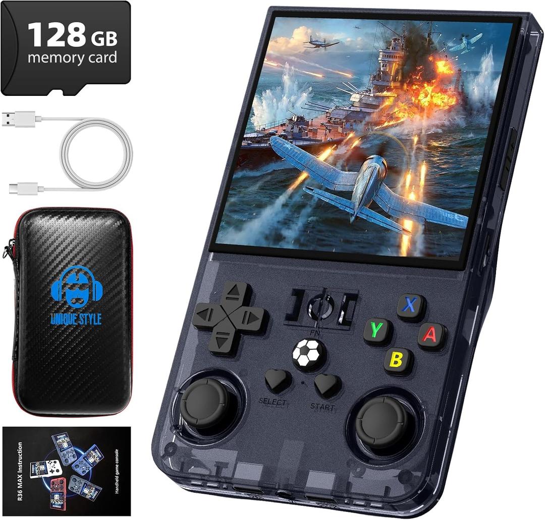 YEQOO R36MAX Retro Handheld Game Console, 4.0 Inch IPS HD Screen Portable Retro Gaming Console, 1.5GHz CPU Support 30+ Emulator Console Video Game Console, 4000mAh Battery (128GB Black)