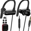 Wired Over Ear Earbuds with Microphone Ear Hook,3.5mm Sport Headphones Wired for Laptop/iPad/iPod/3.5mm Plug Cellphone,Earphones Noise Cancelling Headset for Chromebook/Switch/Galaxy/MP3 Running,Black