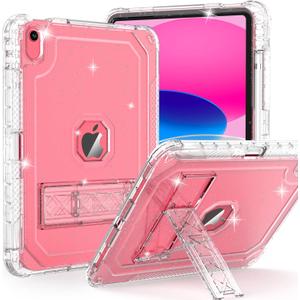 Case for iPad A16 11th Generation 11 Inch 2025 / 10th Gen 10.9 Inch Case 2022, Heavy Duty Shockproof Rugged Protective Translucent Cover with Pencil Holder Kickstand, Clear Glitter