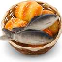 Shappy 8 Pcs Jesus Miracle Loaves and Fish Decorations Include 2 Fake Fish and 5 Fake Artificial Bread with a Basket Sunday and Religious Learning Activities(Crucian Carp)