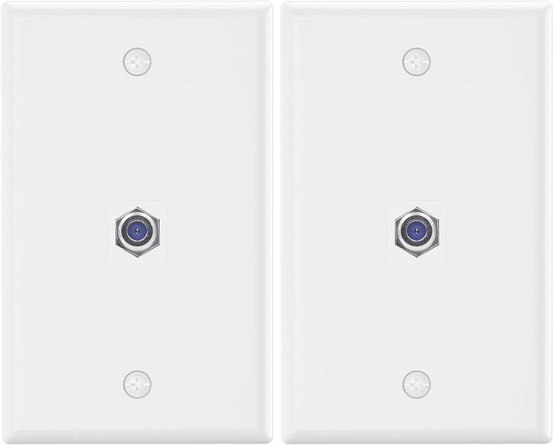 VCE 3GHz Coax Wall Plate UL-Listed, 1-Port Coaxial Cable Wall Plate with Nickel-Plated F-Type Keystone Jack for Coaxial Cables, White 2-Pack