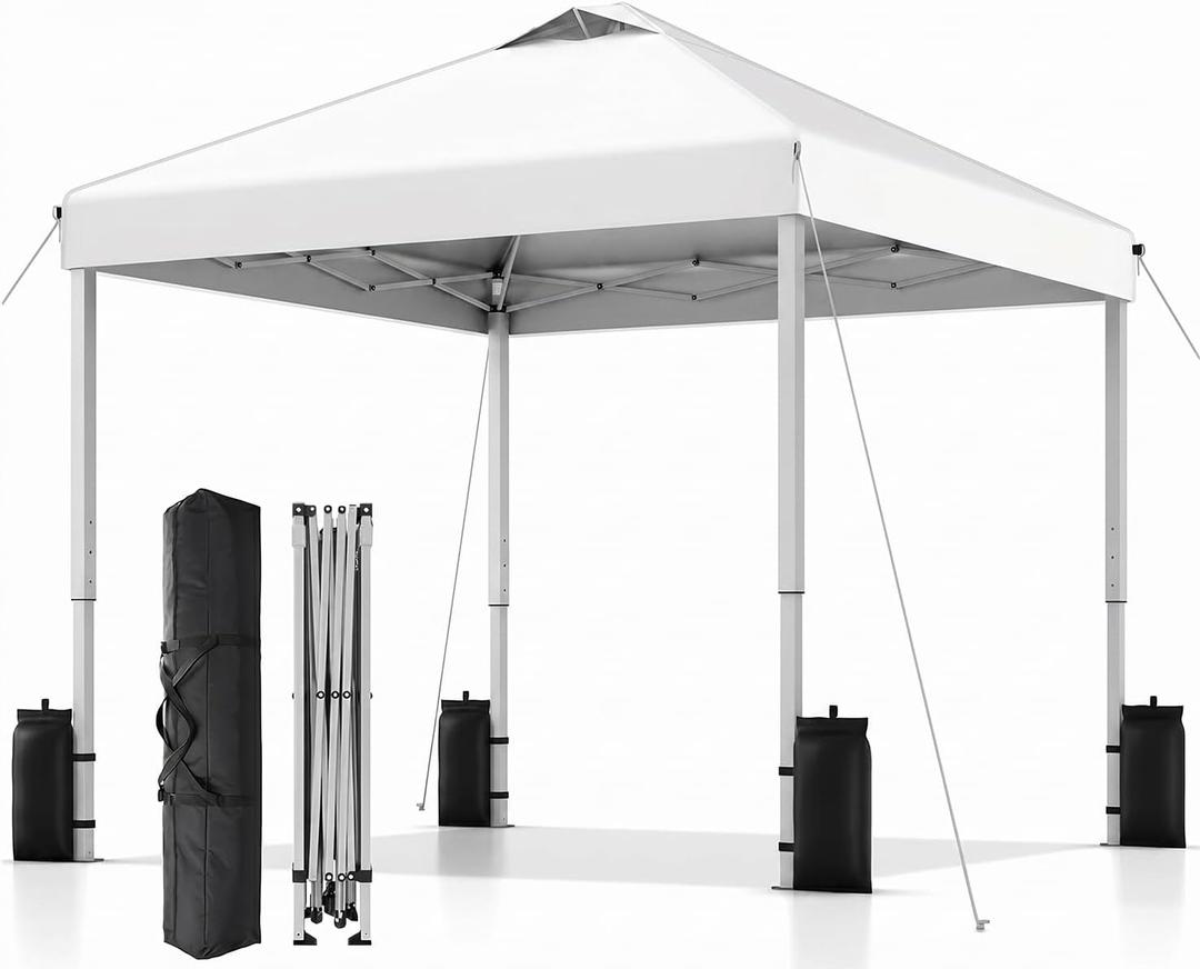 SANWAY 10x10 Pop Up Canopy Tent, One Push Setup, Heavy Duty Portable for Beach Camping Parties with Vents - Snow White