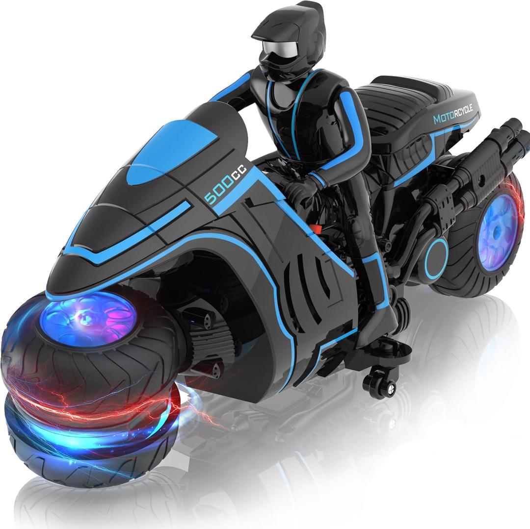 Remote Control Motorcycle Toys, Colorful Wheels Light Off-Road RC Dirt Bike with Detachable Rider, 360 Degree Rotation, High Speed, 2.4Ghz RC Motorbike Gift for Kids 5-12 (Multicolored)