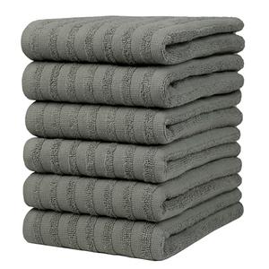 Premium Kitchen Towels, Solid Hand Towels (20”x 28”, 6 Pack) Highly Absorbent with Hanging Loop Anthracite