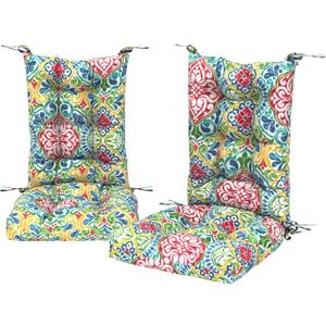 Set of 2 Rocking Chair Cushions for Outdoor/Indoor Use,Water Resisitant Tufted High Back Chair Pads for Patio,Porch,Balcony Rocker and Adirondack Furniture - Damask Red