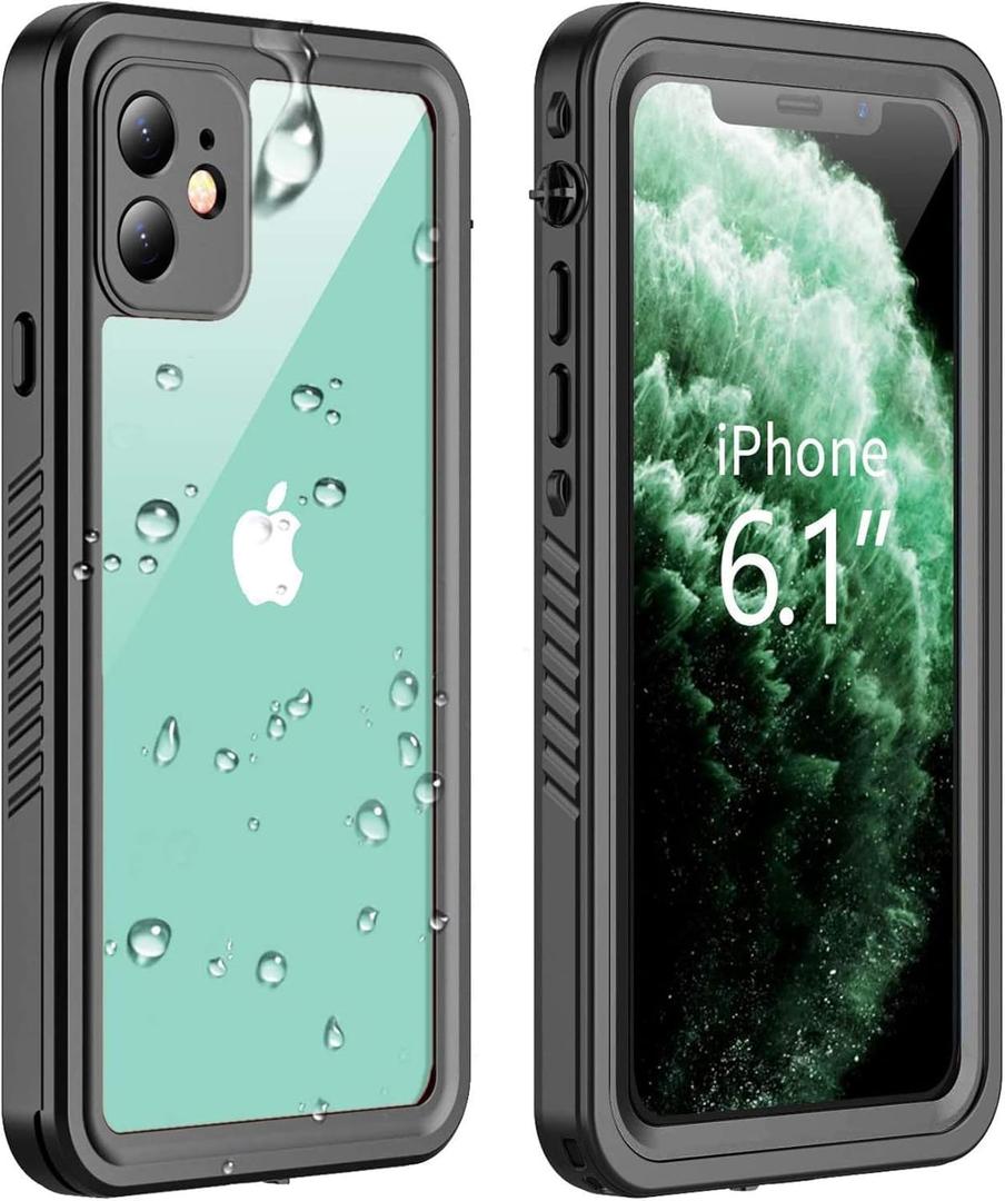 Compatible with iPhone 11 Waterproof Case, Built-in Screen Protector Full-Body Rugged Bumper Sealed Cover Shockproof Dustproof Waterproof Case for iPhone 11 6.1 Inch (Black/Clear)