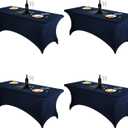 FORLIFE Spandex Table Covers - 4Pack Fitted Tablecloth, Universal 6ft Rectangular Stretch Patio Table Cover, for Wedding, Banquet, Party (Navy)