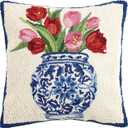 Peking Handicraft 30SER515AC16SQ Chinoiserie Vase Tulips Hook Pillow, 100% polyester fiber
