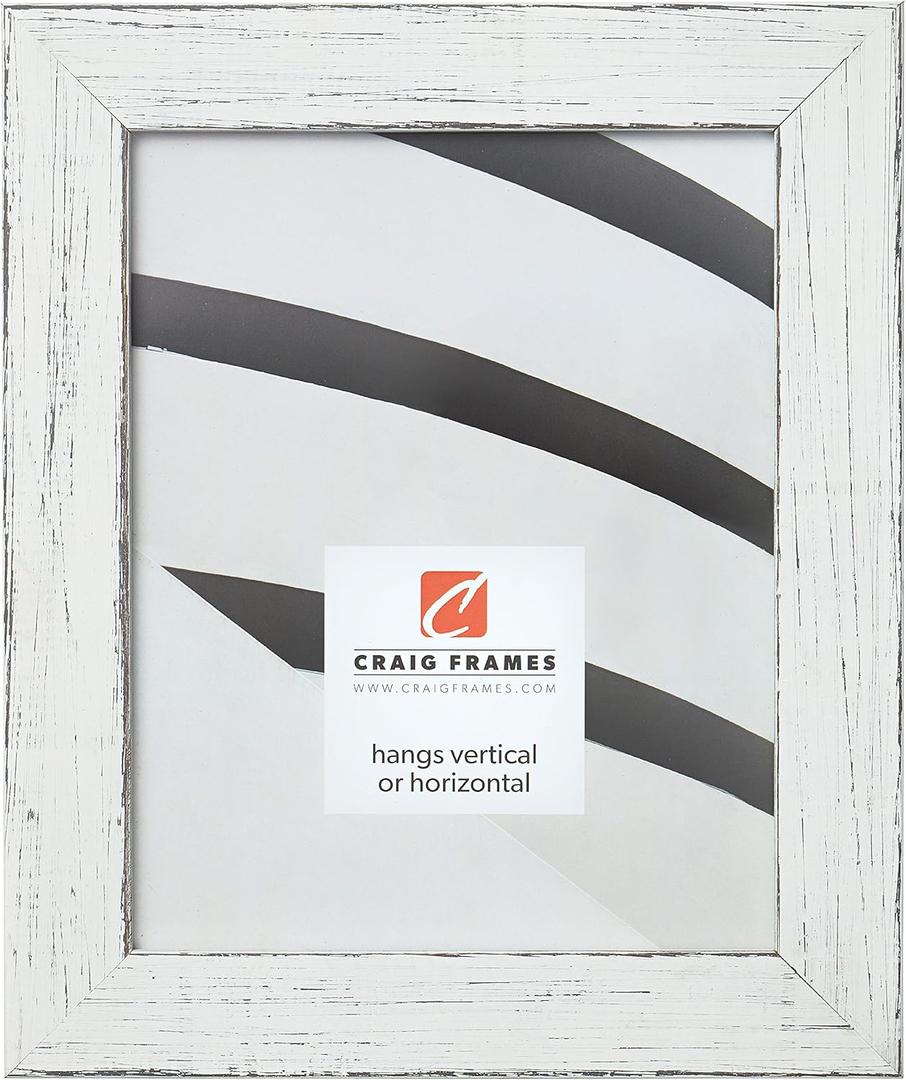 Craig Frames 16x20 Picture Frame, Rustic White, Jasper Series, 1 1/2 Wide Solid Wood Moulding with Distressed Painted Finish, Plexiglass and Backing Included, Wall Hanging Frame for Art or Posters