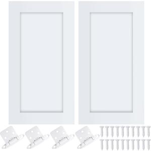 Cinnvoice 2 Pcs Pine Kitchen Cabinet Door Replacement with 4 Pcs Cabinet Hinges Wood Shaker Door Front Replacement for Kitchen, Bathroom, Vanity(White,11" W X 18" H)