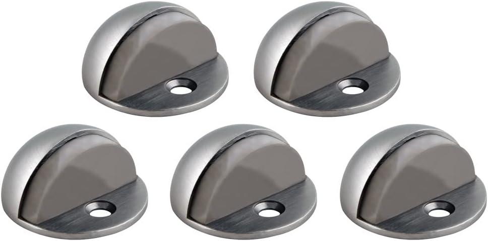 Design House Door Stops, Rubber Cushion Stoppers, Floor-Mounted, Heavy-Duty Zinc, Easy Installation, 5-Pack, Satin Nickel, 1.75 in. Diameter x 1.25 in. H, 181883