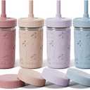 Fimibuke Toddler Cups Spill Proof, 12 OZ Sippy Cups for Kid Girl Boy, Leak Proof Stainless Steel Tumbler with Lid, Silicone Straw & Sleeve, BPA Free Dishwasher Safe Water Bottle Snack Container 4 Pack