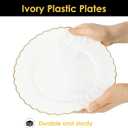 Lullaby 96PCS Ivory Scalloped Plastic Plates with Gold Rim, Disposable Elegant Plates Include 48pcs Dinner Plate 10.25", 48pcs Dessert Plate 7.5", Perfect for Daily Use, Wedding and Party