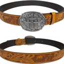 TOPACC Western Belts for Men Woman Western Belt Buckle Cowgirl Cowboy Leather Country Belt for Jeans Pants Gift (Fit waist: 27-29 in)