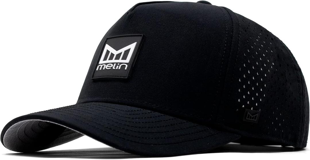 Melin Odysea Stacked Hydro, Snapback Hats, Water-Resistant Baseball Caps for Men & Women, Golf, Running, or Workout Hat (X-Large, Black)