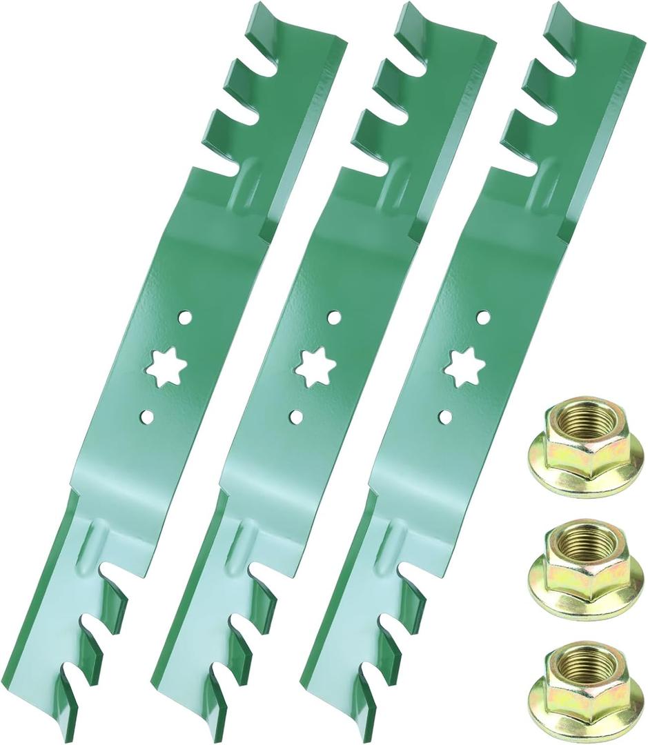 3 Pack 942-04053C-X Gator Mulching Blades with 712-0417A Blade Nuts for RZT50 RZT 50 I1050 LGT1050 LT1050 LTX1050 Replaces Cub Cadet 50 inch Mower Blades 742-04053A 942-04056C 742-04053C-X
