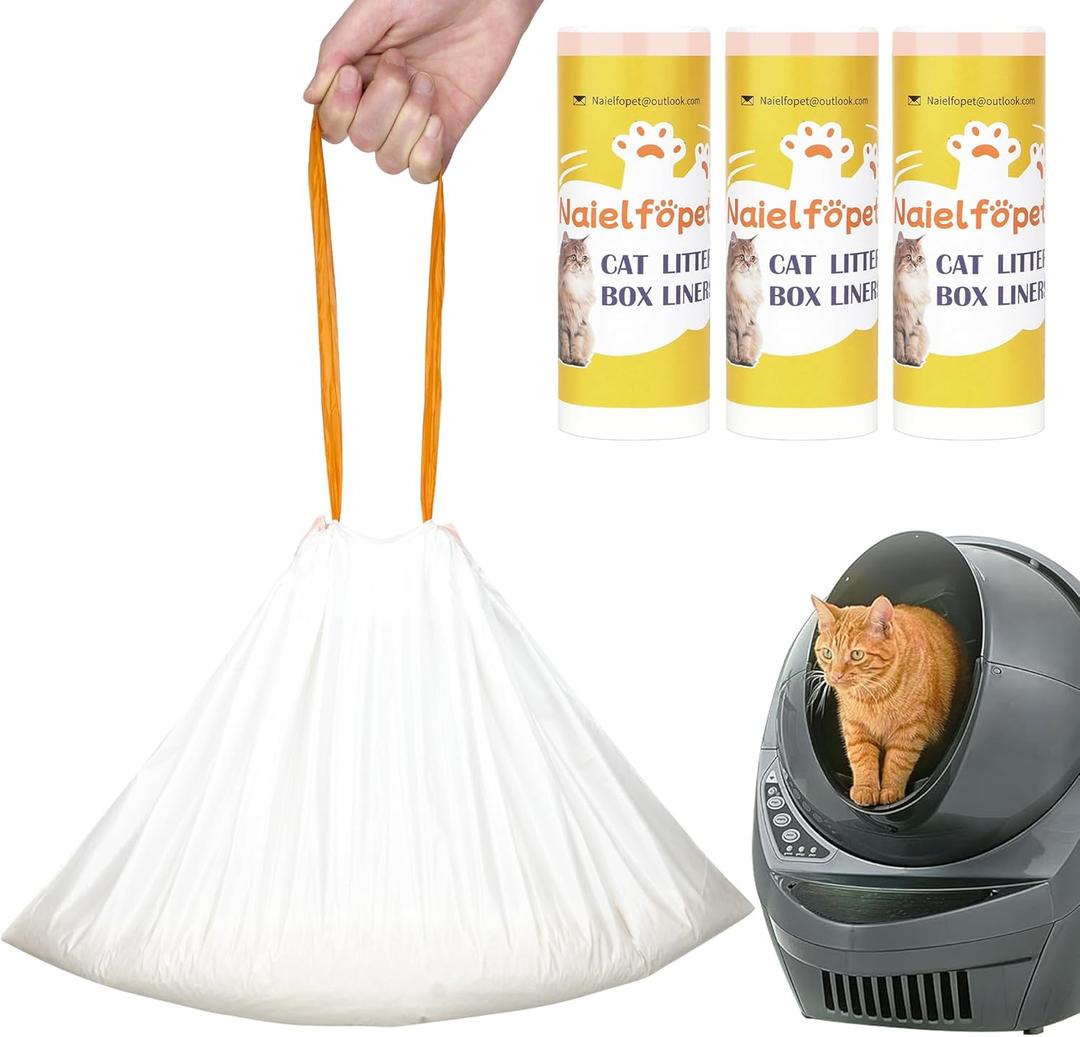 60 Count 26" x 16" Cat Litter Box Liners and Replaced Trash Bags Compatible with Litter Box Robot 4 and 3, Thick Heavy Duty Drawstring Replacement Waste Drawer Liners Bags 10-12 Gallons of Capacity