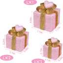 Pink Christmas Decor Light up Gift Boxes with Heart, Light up Xmas Boxes with Battery Operated for Wedding Christmas Valentine's Day Decorations Indoor and Outdoor (3 Pack) (Pink Heart)