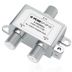 G-PLUG 2-Way Coaxial Cable Splitter, 52400 MHz, RG6 Compatible, Supports TV, Satellite, Cable, Modem, Internet & MoCA, Low Signal Loss, All Ports Power Pass, Durable Metal Housing