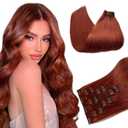 Belaved Clip in Hair Extensions for Women 16 Inch Straight Auburn Clip in Extensions Real Human Hair 7 Pcs 70G Copper Red Auburn #135 Double Weft Natural Ends Remy Hair
