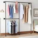 DR.IRON Industrial Pipe Clothing Racks with Double Bar, Industrial Black Clothes Racks Wall Mounted, Heavy Duty Closet Rods for Hanging Clothes Organizer Storage,
43.7"D x 3.74"W x 78.7"H