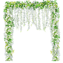 2 Pcs Artificial Wisteria Hanging Flowers - MAQIHAN 6.23 Ft Wisteria Hanging Flowers Garland Fake Flower Vines White Floral Garland for Home Outdoors Fairy Garden Tea Party Wedding Arch Flower Decor