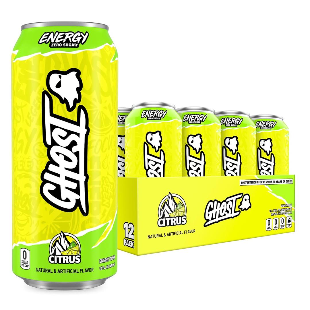 GHOST Energy Drink - 12-Pack, Citrus, 16oz Cans - Energy & Focus & No Artificial Colors - 200mg of Natural Caffeine, L-Carnitine & Taurine - Gluten-Free & Vegan (EXP 09/23/26)