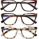 EYEURL Cat Eye Reading Glasses for women - 5 Pack Blue Light Blocking Reading Glasses Ladies +2.50 Fashion Square Frames Magnification with Spring Hinge (Black/Clear/Tortoise/Purple Red/White Tortoise)