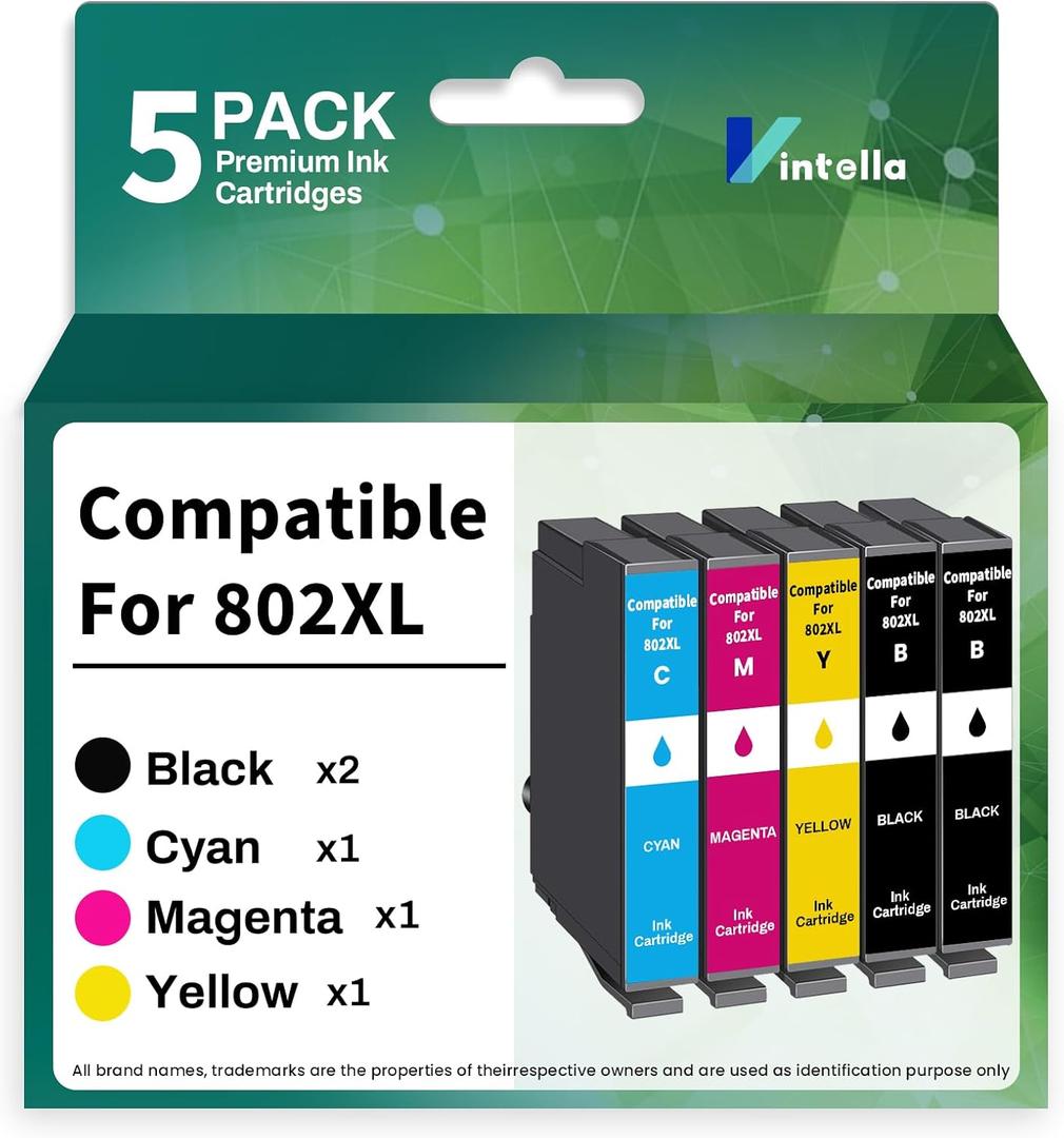 Remanufactured Ink Cartridges Replacement for Epson 802XL 802 T802XL T802 Ink Cartridges Combo Pack for Workforce Pro WF-4720 WF-4730 WF-4734 WF-4740 EC-4020 EC-4030 Printer (5 Pack) (2 Black, Cyan, Magenta, Yellow)