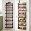 BUKFEN 8-Tier Over the Door Pantry Organizer, 2-in-1 Door Hanging or Wall Mounted Spice Rack, Heavy Duty Metal Storage Shelves with Adjustable Wooden Baskets for Kitchen Bathroom Closet