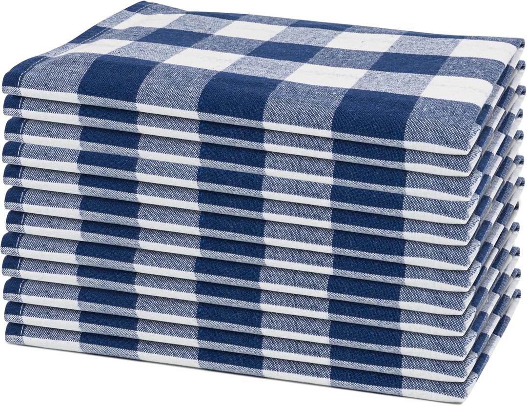 Blue Cloth Dinner Napkins - 100% Cotton, 12 Pack - 20"x20", Reusable and Washable Navy Dinner Napkins - Plaid Design, Perfect for BBQ, Parties and Small Get-Togethers (Blue)
