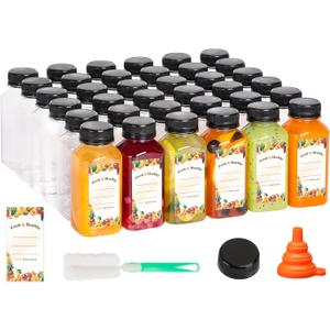 Moretoes 50pcs 8oz Juice Bottles, Plastic Bottles with Caps, Bulk Clear Beverage Containers for Juicing Drinking Milkshake Tea and Other Beverages