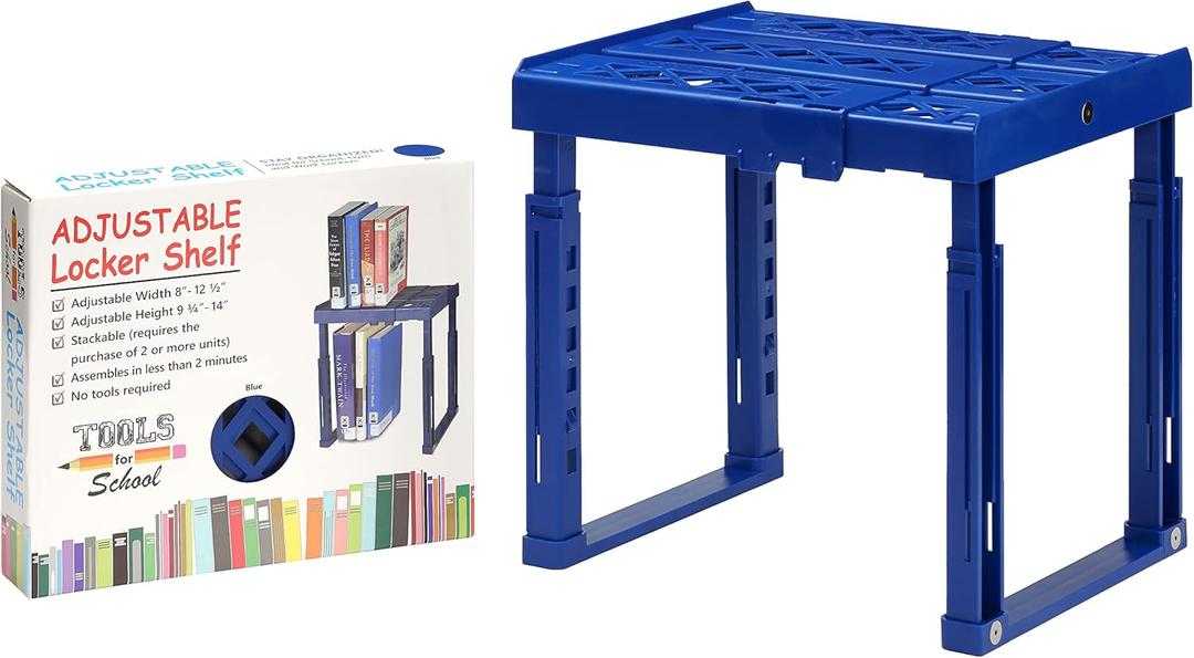 Adjustable Locker Shelf Strong ABS Plastic - Width Adjusts from 8"-12.5" & Height Adjusts from 10"-14" - Patented Design - (Blue) Adjustable Locker Shelf Strong ABS Plastic - Width Adjusts from 8"-12.5" & Height Adjusts from 10"-14" - Patented Design - (Blue)
