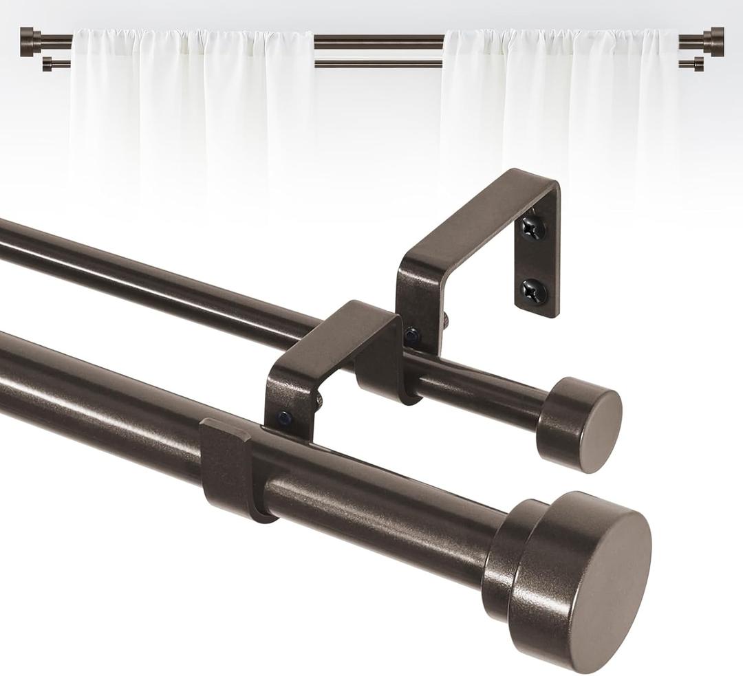 Bronze Double Curtain Rods for windows 36 to 88:Adjustable Heavy Duty Double Curtain Rod for Bedroom Living Room,1Inch Antique Bronze Moden Decorative Telescopic Dual Drapery Rod Easy Install