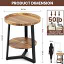 PPAMAPIC Round End Table, 2 Tier Side Table with Storage Shelf, Nightstand Accent Table for Living Room Bedroom Small Space, Black Metal Frame, 19.7" D x 23.6" H, Rustic Brown