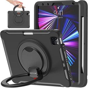 BATYUE Case for iPad Air 10.9 inch(2022/2020), Shockproof Cover with 360° Rotating Stand, Pencil Holder, Black