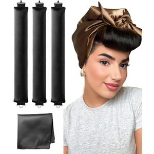 Velvet Overnight Curls Heatless Hair Curler No Heat Satin Heatless Curling Rods Foam Sponge Hair Rollers for Short Long Hair to Sleep in Care Styling Tools - Black