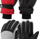 Kids Winter Gloves Waterproof Snow Ski Gloves for Boys Girls Warm Adjustable Accessories for Cold Weather (12-14 Years, Red, Gray)